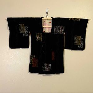 Vintage Japanese Silk Kimono Coat with Metallic Design